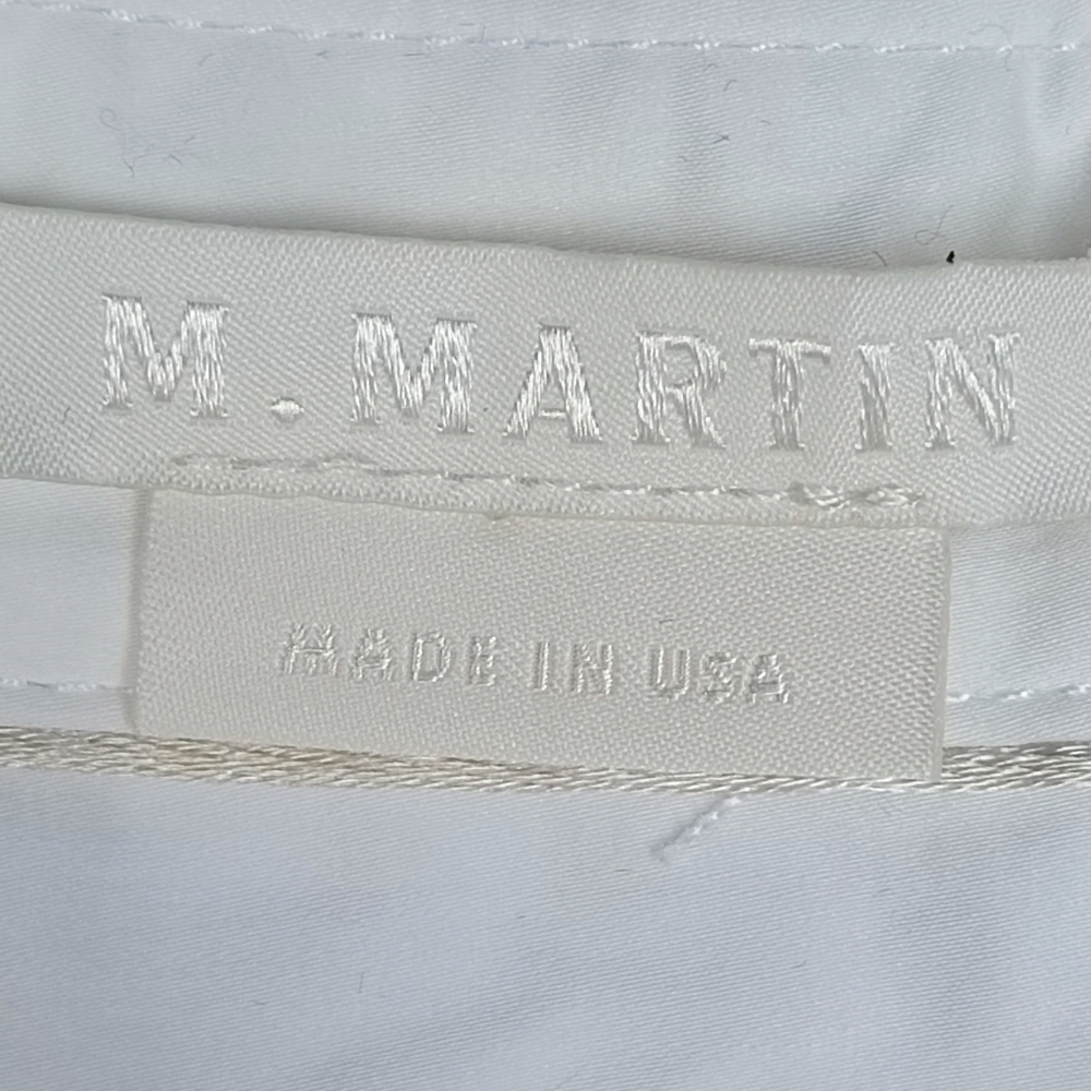 M. Martin White Poplin Cotton Buttondown Blouse Bell Sleeve Tan Piping Size M - Picture 5 of 14